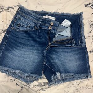 KanCan Blue Frayed Hem Shorts